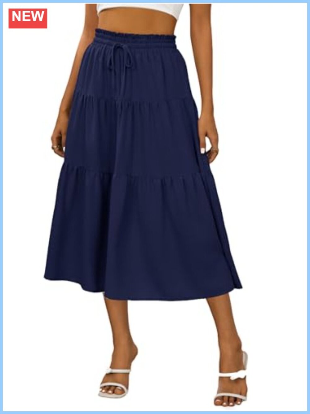Women's Boho Midi A-Line Skirt Pleated High Waist Flowy Ruffle Hem